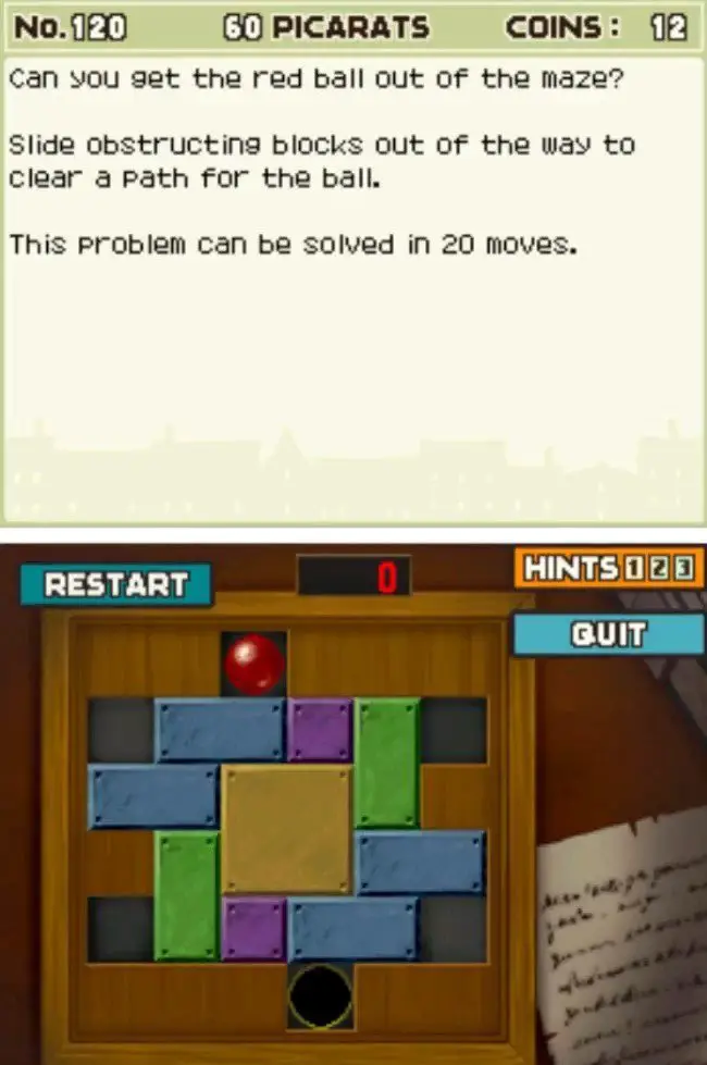 Puzzle overview for Professor Layton and the Curious Village Puzzle 120 - Get the Ball Out! 3